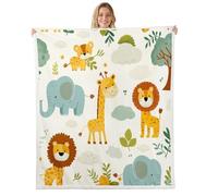 Loussiesd Jungle Animal Sherpa Blanket Lion for Boys Girls Elephant Throw Blanket Single 50x60Inch Cute Giraffe Room Decor Zebra African Safari Animal