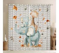 Loussiesd Jungle Animal Window Drape Panels Boys Girls Cute Elephant Window Curtain W46*L54 Breathable Soft Cartoon Giraffe Blackout Drapes African Safari Animal Bedroom Decor Strip Lines Grey
