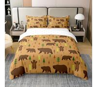 Loussiesd Jungle Animals Duvet Cover Bear Comforter Cover for Boys Girls Rustic Cabin Country cotton Bedding Set Super King Size 3Pcs Nature Wildlife Bear Room Decor Botanical Tree Brown