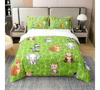 Loussiesd Jungle Animals Duvet Cover Cartoon Bear Comforter Cover for Boys Girls Cute Squirrel cotton Bedding Set Double Size 3Pcs Tiger Room Decor Zebra Botanical Leaves Green