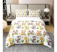 Loussiesd Jungle Animals Duvet Cover Cute Giraffe Comforter Cover for Boys Girls Elephant cotton Bedding Set Super King Size 3Pcs Lion Zebra Room Decor 3D Wild Animal Pattern