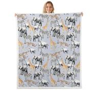 Loussiesd Jungle Animals Sherpa Blanket Boys Girls Elephant Throw Blanket Single 50x60Inch Breathable Soft Zebra Cute Giraffe Bedroom Decor Leopard Cheetah Print Grey Blue Orange