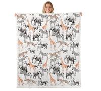 Loussiesd Jungle Animals Sherpa Blanket Elephant for Boys Girls Zebra Throw Blanket 40x50Inch Cute Giraffe Room Decor Leopard Cheetah Print Grey Pink Orange