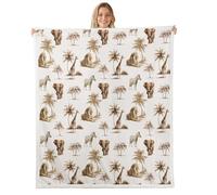 Loussiesd Jungle Animals Sherpa Blanket Elephant Throw Blanket Single 50x60Inch for Boys Girls Lion Zebra Bedroom Decor Cute Giraffe Wildlife Brown