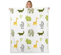 Loussiesd Jungle Animals Sherpa Throw Blanket for Couch Giraffe Super Soft Cozy Fleece Elephant Blanket for Winter, Plush Throw Zebra Crocodile Print Baby 30x40Inch Hippopotamus Wild Life All Season
