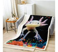 Loussiesd Kawaii Axolotl Fleece Throw Blanket 3D Animals Plush Blanket for Bed Sofa Kids Cartoon Axolotl Sherpa Blanket Breathable Salamander Black Warm Fuzzy Blanket 40x50 Inch