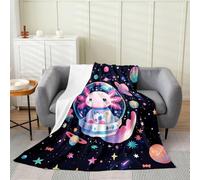 Loussiesd Kawaii Axolotl Plush Throw Blanket Cute Salamander Flannel Blanket Single 50x60Inch Purple Galaxy All Season Planet Space for Couch Bed Sofa Bedroom Decor