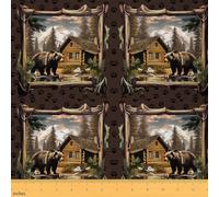 Loussiesd Kids Bear Upholstery Fabric for Chairs 1 Yard (L92*W150cm) Rustic Cabin Lodge Fabric by The YardNature Wildlife Bear for Home DIY Projects, Decor Set Farmhouse Brown