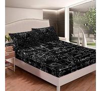 Loussiesd Kids Bedding Set for Girls Boys Children Maths Bed Sheet Set Black White Fitted Sheet Room Decor Mathematical Formula Bed Cover Double Size 3Pcs