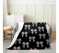 Loussiesd Kids Black Grey Bow Kawaii Cute Bowknot Plush Throw Blanket Double 60"x79" Girly Bow Flannel Fleece Blanket