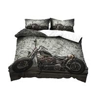 Loussiesd Kids Boys Vintage Motorcycle Duvet Cover Super King 3D Motorcycle Decor Bedding Set Ultra Soft Motorbike Printed Comforter Cover for Adult Teens Children Modern Black Gray Duvet Cover Retro