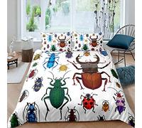 Loussiesd Kids Bug Duvet Cover Flying Insects Pattern Bedding Set for Boys Girls Colorful Beetle Decor Comforter Cover Nature Animal Bedspread Cover 3Pcs Zipper Double