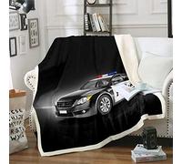 Loussiesd Kids Car Sherpa Throw Blanket Police Car Fleece Blanket for Sofa Bed Vehicle Print Decor Plush Blanket Black Fuzzy Blanket Double 60"x79"