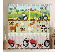 Loussiesd Kids Cartoon Farm Animals Window Curtains for Bedroom Living Room Toddler Cute Tractors Curtain Child Farmhouse Country Window Drapes Colorful Nature Window Treatments,W52*L63