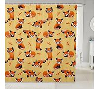 Loussiesd Kids Cartoon Panda Bathroom Waterproof with 12 Hooks Cute Red Panda Bamboo Shower Curtain for Boys Girls 3D Animal Fabric Shower Curtains Orange Yellow,72x78 Inch