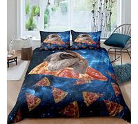 Loussiesd Kids Cartoon Sloth Bedding Set Cute Animal Pattern Comforter Cover for Kids Adult Galaxy Glitter Duvet Cover Pizza Print Bedspread Cover Room Decor 3Pcs With 2 Pillow Case Double Size