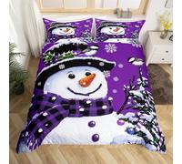 Loussiesd Kids Christmas Theme Decorations Bedding Set Xmas Snowman Duvet Cover for Boys Girls Snowflake Kawaii Cute Comforter Cover Set Purple Bedspread Cover Bedroom Collection Junior/Cot Bed Size