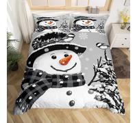 Loussiesd Kids Christmas Theme Decorations Bedding Set Xmas Snowman Duvet Cover for Boys Girls Snowflake Kawaii Cute Comforter Cover Set Grey Bedspread Cover Bedroom Collection Single Size