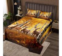 Loussiesd Kids Cute Deer Bedspread King Size Deer Hunting Coverlet Set For Boys Teens Decor Antlers Western Farmhouse Wild Animal Fall Autumn Tree Branches Quilted Coverlet Yellow Quilted