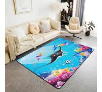 Loussiesd Kids Cute Fish Area Rug 150 * 200cm Cartoon Dolphin Living Room Rugs Boys Girls Summer Underwater Ocean Animal Sea Creatures Marine Life Sea Indoor Floor Mat