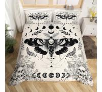 Loussiesd Kids Death Moth Duvet Cover Double Size, Skull Decor Bedding Set Boys Girls Halloween Decorations Boho Moth Teens Bedroom Decor Microfiber