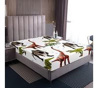 Loussiesd Kids Dinosaur Fitted Sheet 3D Dinosaur Printed Bed Sheet Box Spring Bed For Boys Teens Decor Jungle Wildlife Style Decor Fitted Sheet Double Cute Cartoon Animal Decor