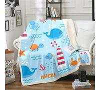Loussiesd Kids Dolphin Plush Blanket Cartoon Octopus Sea Turtle Fleece Throw Blanket for Sofa Bed Cute Sea Life Sherpa Blanket Nautical Fuzzy Blanket Blue Bright Vibrant Single 50x60 Inch