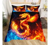 Loussiesd Kids Dragon Duvet Cover Single Size Ice Fire Dragon Bedding Set Wild Animal Comforter Cover Set Couple Wildlife Bedspread Cover Yellow and Blue Quilt Set with 1 Pillow Case 2PCS