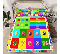 Loussiesd Kids Educational Bed Sheet Set Playtime Collection Abc, Numbers And Shapes Learning Bedding Set Kids Play Sheets for Playroom Bedroom 1 Fitted Sheet & 2 Pillowcases Double Size