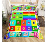 Loussiesd Kids Educational Duvet Cover Set Playtime Collection Abc, Numbers And Shapes Learning Bedding Set Kids Play Comforter Cover for Playroom Bedroom 1 Duvet Cover & 2 Pillowcases Double Size