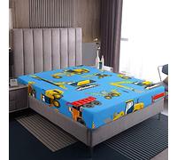 Loussiesd Kids Excavator Fitted Sheet 100% Microfiber Breathable Cartoon Tractor Only Bedsheet No Pillowcases Fitted Sheets Luxury Double(135x200+30cm)