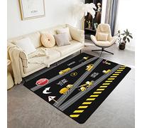 Loussiesd Kids Excavator Living Room Rugs Area Rug Construction Vehicles Indoor Floor Mat for Decor Equipment Trucks Accent Rug Women Men Black Yellow Decorative Rug 100 * 150cm