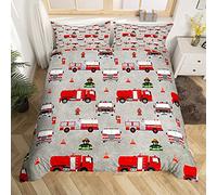 Loussiesd Kids Fireman Bedding Set Boys Fire Engine Firefighter Duvet Cover Red Fire Truck Vehicle Bedding & Linen for Girls Child Teens Bedding & Linen Single Size With 1 Pillow Case