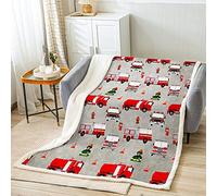Loussiesd Kids Fireman Fleece Throw Blanket Fire Engine Firefighter Sherpa Blanket Red Fire Truck Vehicle Pattern Fuzzy Blanket For Bed Sofa Plush Blanket Baby 30x40 Inch