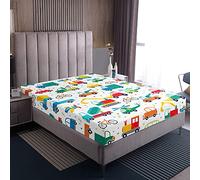 Loussiesd Kids Fitted Sheet Double Cartoon Cars Fitted Sheet Airplanes Printed Bed Sheet For Kids Boys Bedroom Decor Excavator Tractor Machines Print Fitted Sheet Ultra Soft