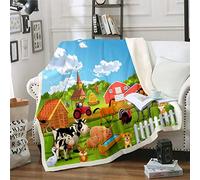 Loussiesd Kids Fleece Throw Blanket Cartoon Farmhouse Sherpa Blanket Cute Dog Cat Rabbit Cow Boys Girls Plush Blanket Animal Nature Country Style Fuzzy Blanket for Sofa Bed Couch Double 60x79 Inch