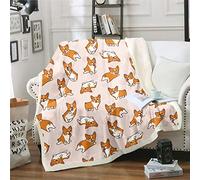 Loussiesd Kids Fluffy Fleece Throw Blanket Corgi Dog Child Toddler Cartoon Puppy Soft Comfort and Throws Cute Animal Pattern Bed Sofa Beige Double 60x79 Inch