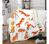 Loussiesd Kids Fox Print Fleece - Cute Cartoon Plush Throw for Sofa Couch - Bright Wild Animal Theme Fuzzy Breathable Nature Wildlife Flannel Room Decor - Single 50"x60"