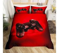 Loussiesd Kids Gamepad Duvet Cover King Size Modern Gamer Bedding &Linen Retro Video Game Comforter Cover for Youth Boy Gaming Bedding Set for Living Room Decorative, Black Red Quilt Cover Boys