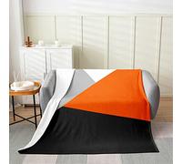 Loussiesd Kids Geometric Abstract Bed Throw Blanket Modern Stripe Fuzzy Blanket for Bed Sofa Bedroom Grey Orange Triangle Fleece Throw Blanketative Plush Blanket Single 50x60 Inch