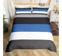 Loussiesd Kids Geometric Abstract Bedding Set Grey Blue Stripes Lines Duvet Cover for Kids Women Men Bedroom Modern Geometry Square Decor Comforter Cover Set Decor Single Size Bedding Collection 2Pcs