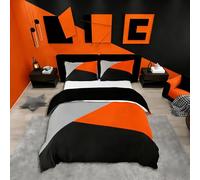 Loussiesd Kids Geometric Abstract Bedding Set Modern Stripe Duvet Cover for Kids Women Men Bedroom Grey Orange Triangle Decor Comforter Cover Set Decor Bedspread Cover Double Size Bedclothes