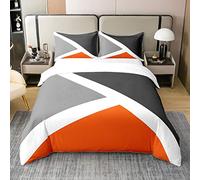 Loussiesd Kids Geometric Abstract Cotton Duvet Cover Set King Size Grey Orange Stripe Comforter Cover Set for Kids Women Men Modern Triangle Decor Bedding Set Bedspread Cover Bedding Collection 3Pcs