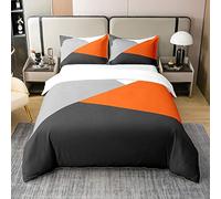 Loussiesd Kids Geometric Abstract Cotton Duvet Cover Set Single Size Modern Stripe Pattern Comforter Cover Set for Kids Women Men Grey Orange Triangle Decor Bedding Set Bedspread Cover Bedothes