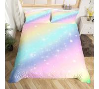 Loussiesd Kids Girls Rainbow Bedding Duvet Cover Junior/Cot Bed Cute Colorful Stripes Bed Set 2 Piece Glitter Ombre Quilt Covers and 1 Pillowcases Mildly Cosy Budget Princess Bedclothes