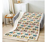 Loussiesd Kids Great Camping Fleece Throw Blanket Colorful Camper Sherpa Blanket Boys Rustic Camping Van RV Plush Blanket Farmhouse Fuzzy Blanket for Sofa Bed,Single 50x60 Inch