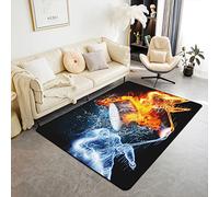 Loussiesd Kids Ice Hockey Area Rug Ice Sports Games Rugs for Living Room Bedroom Decor Puck Hockey Indoor Floor Mat Hockey Player Orange Blue Accent Rug Bedroom 100 * 150cm