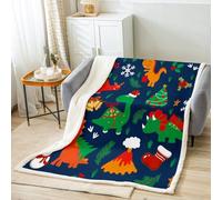 Loussiesd Kids Merry Christmas Dinosaur Plush Throw Blanket, Single 50x60Inch Xmas Dino Blanket for Boys Teens Decor Jungle Dino Flannel Fleece Blanket Wild Animal Blanket