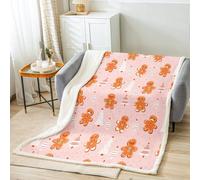 Loussiesd Kids Merry Christmas Plush Throw Blanket, Single 50x60Inch Gingerbread Man Snowman Blanket for Sofa Couch Teens Decor Pink Xmas Tree Flannel Fleece Blanket Christmas