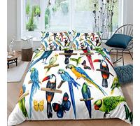 Loussiesd Kids Parrot Bedding Set for Girls Children Colorful Bird Pattern Bed Cover Decorative Tropical Animal Theme Duvet Cover Butterflies Print Bedspread Cover Double Size 3Pcs Bedclothes
